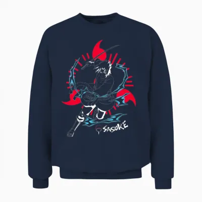 Naruto Shippuden Sasuke Inversé Avec Sharingan Anime T-Shirt Haut De Gamme Unisex Sweatshirt - Navy