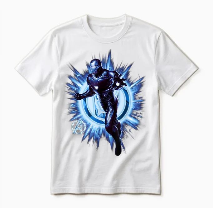 Marvel Avengers Endgame Iron Man Blast Graphic T-Shirt, Black, S Unisex T-Shirt in White