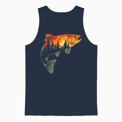 Fishing, Trout, Fly Fishing, Angler Fisherman, Nature Forest Unisex Tank Top - Navy