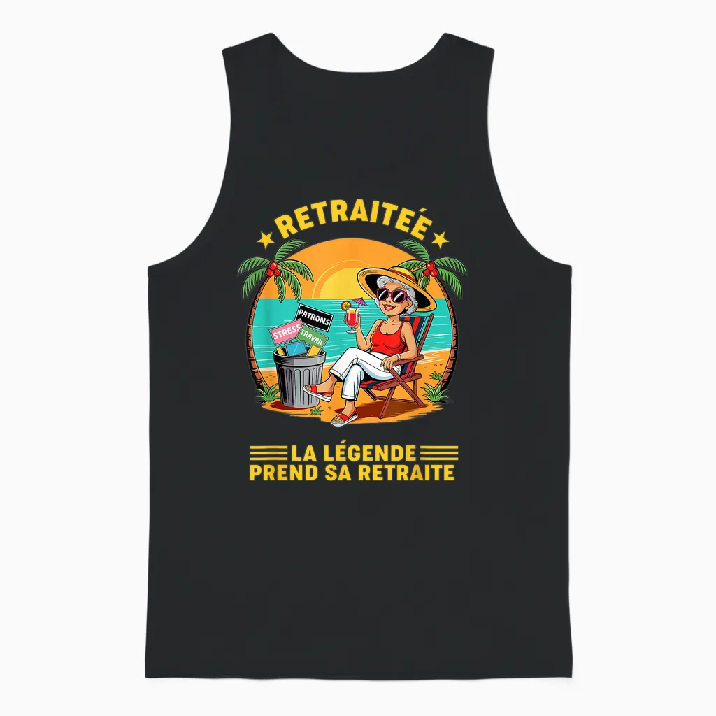 Retirement Retired Woman Leaving Collegue Work Humor Unisex Tank Top in Black