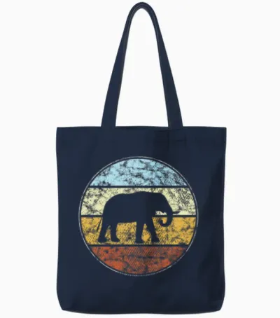 Elephant Retro Tote Bags - Navy