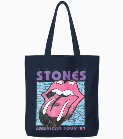 Official the Rolling Stones American Tour 81 White Tote Bags - Navy