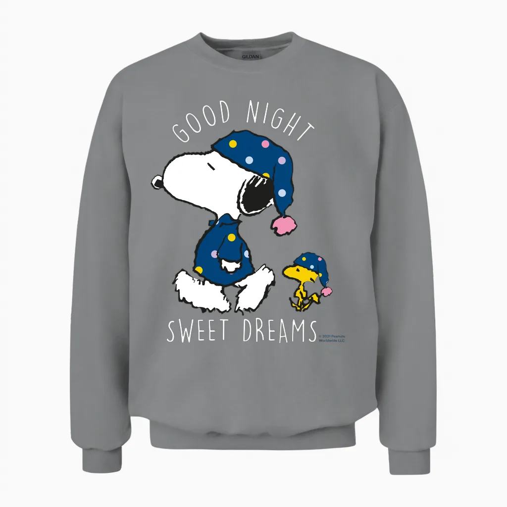 Peanuts - Snoopy Good Night Sweet Dreams Long Sleeve Shirt, Black, S Unisex Sweatshirt in Sport Grey