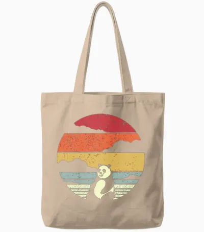 Panda Retro Bear Tote Bags - Natural
