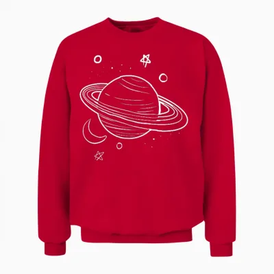Saturn Drawing Astronomy Galaxy Planet Man Woman Gift T-Shirt, Black, S Unisex Sweatshirt - Red