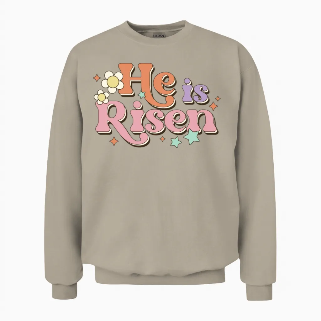 Retro Easter He Is Risen Unisex Sweatshirt - Sand