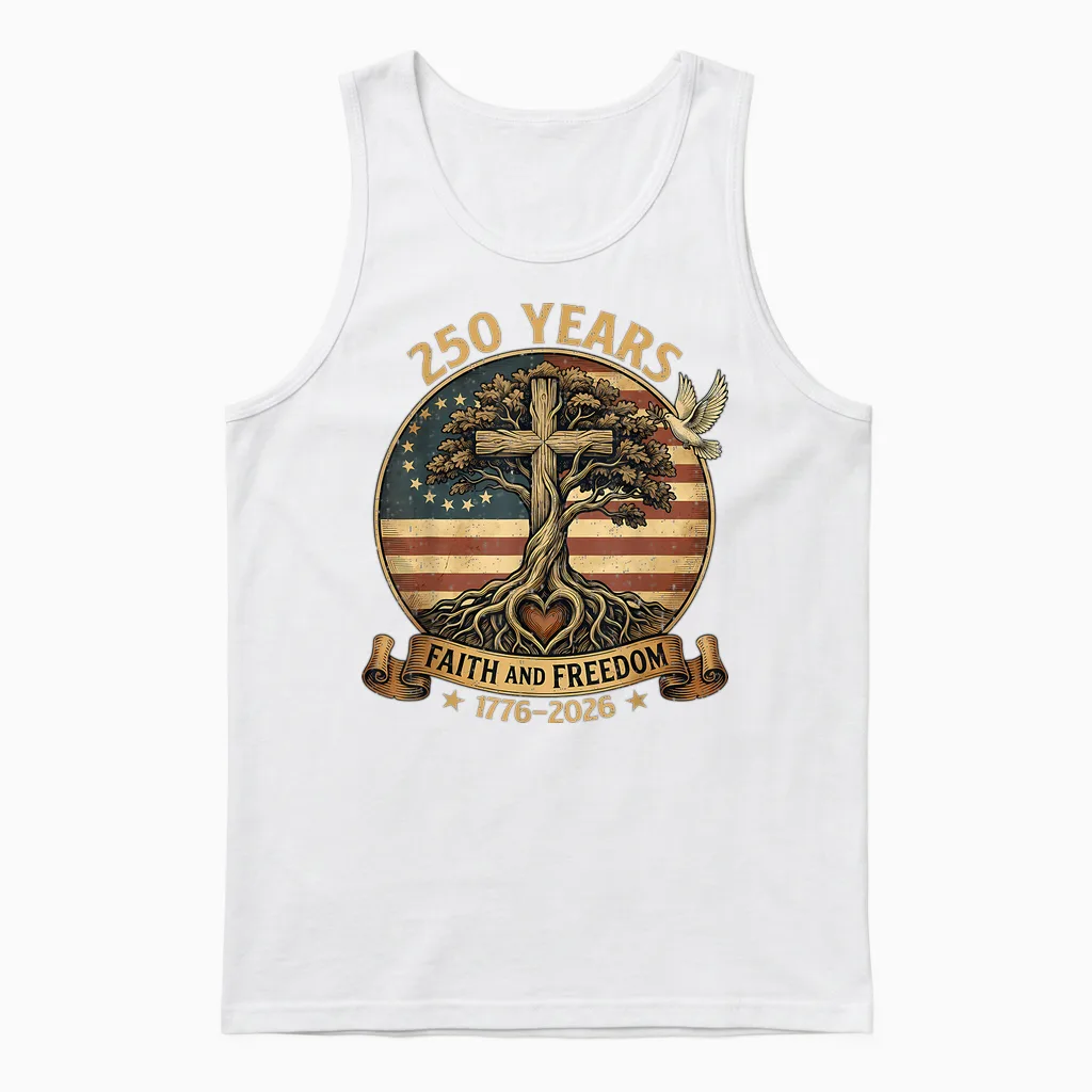 250 Years Faith and Freedom Christian Usa 250th Anniversary Unisex Tank Top in White