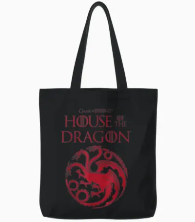 House of the Dragon Targaryen Crest Logo Tote Bags - Black