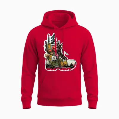 Wildflower Hiking Boot: Discover the Wild! Unisex Hoodie - Red