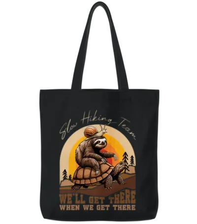 Slow Hiking Team - Funny Snail Sloth Tortoise Hike Tote Bags - Black