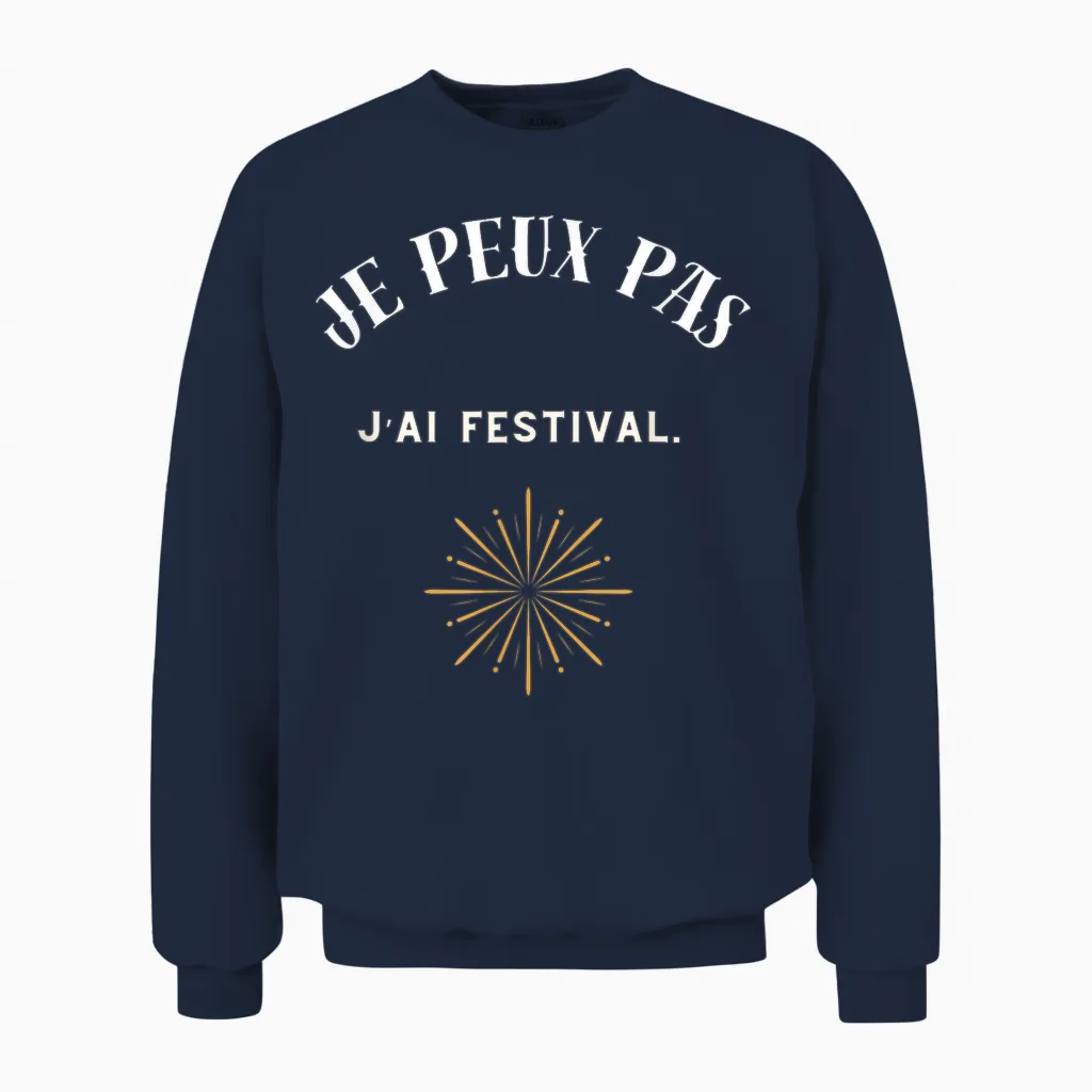 I Can Not I Have Festival T-Shirt, Black, S Unisex Sweatshirt in Navy
