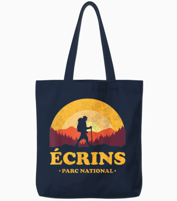 écrins Parc National France - Paradise Hiking T-Shirt, Black, S Tote Bags in Navy