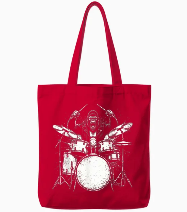 Gorilla Drummer Rock Wild Animal Jouant De La Batterie Tote Bags in Red