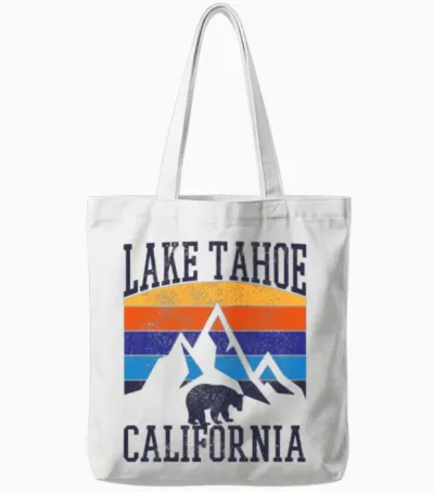 Lake Tahoe California Vintage Souvenir Tote Bags - White