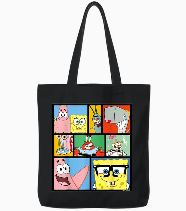 Sponge Bob - Squarepants Characters Tote Bags in Black