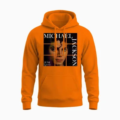 Mj-016 Back Printed T-Shirt, Black Unisex Hoodie - Safety Orange