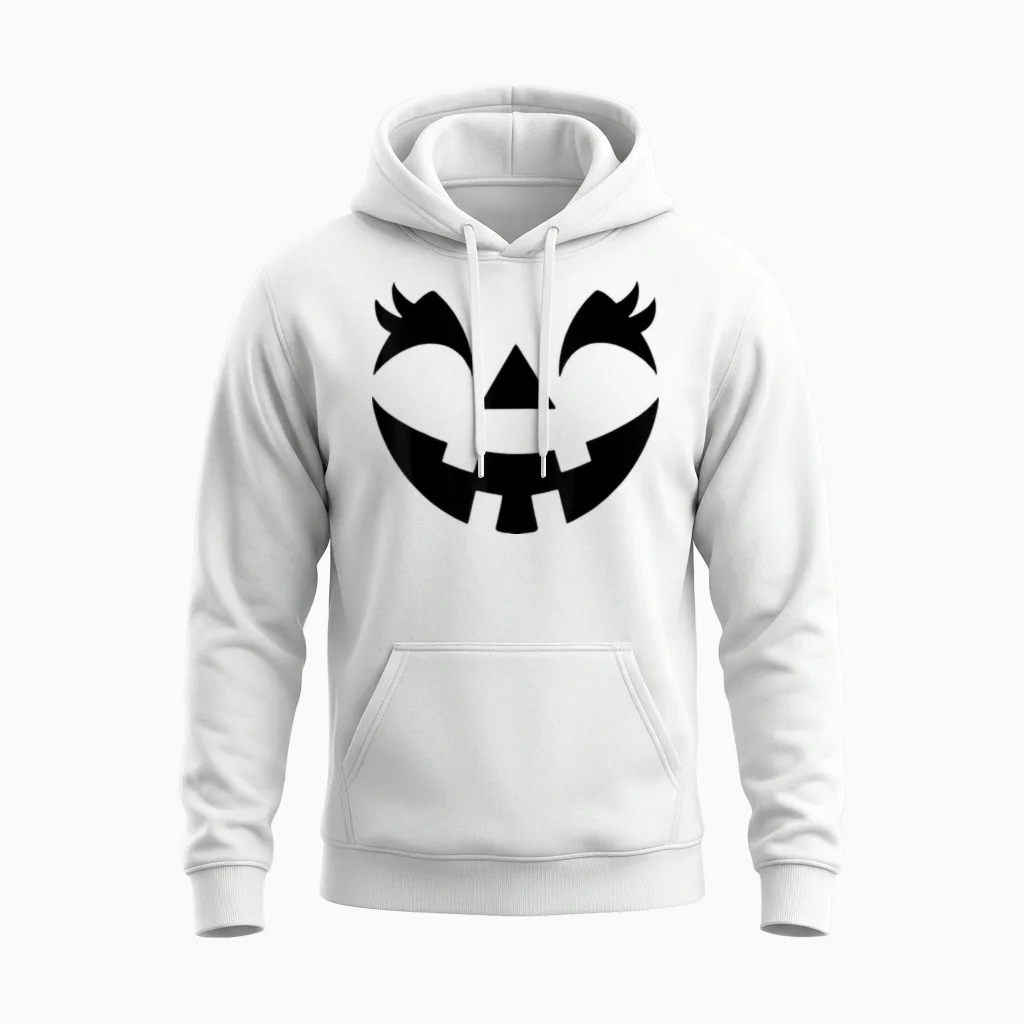 Jack O Lantern Face Pumpkin Eyelashes Hallowen Costume Funny Unisex Hoodie in White