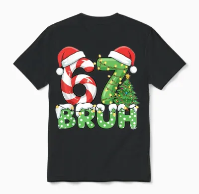 Six Seven 67 Funny Santa Bruh Christmas Meme Unisex T-Shirt - Black