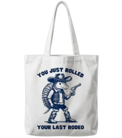 Funny Armadillo Cowboy Design Tote Bags - White