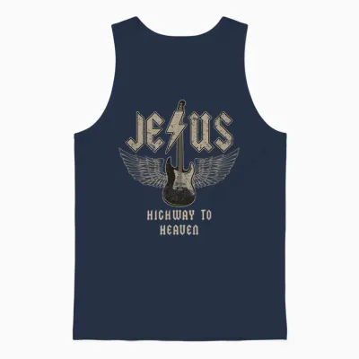 Jesus Rock and Roll Christian Music Worship Bible Verse Unisex Tank Top - Navy