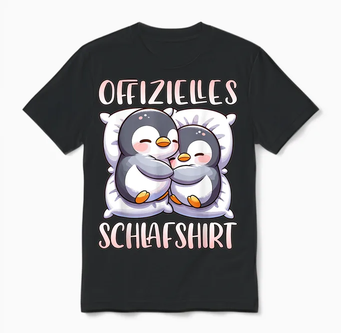 Official Sleep Shirt Penguin Pyjamas Girls Sleep T-Shirt, Black Unisex T-Shirt in Black
