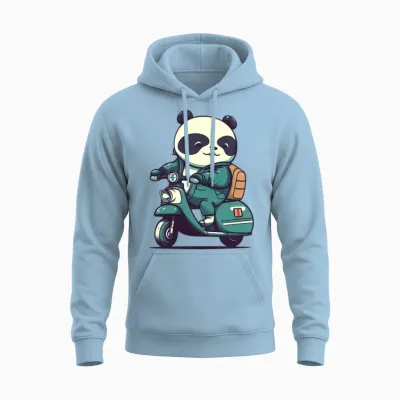 Funny Panda on Scooter Unisex Hoodie - Light Blue