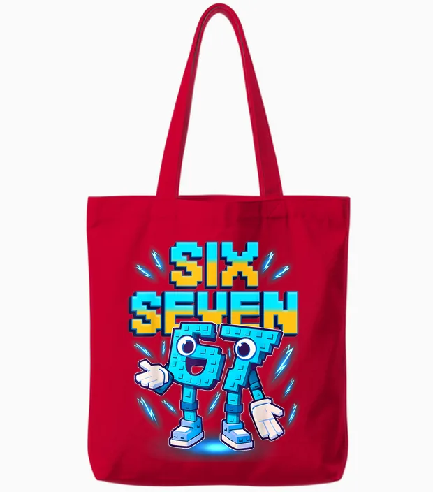 Six Seven Brainrot Italian Funny 67 Kids Gaming Meme Tote Bags in Red