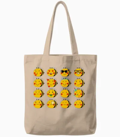 Funny Bees Emoticons Tote Bags - Natural