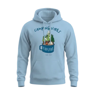Camping Vibes Explore Unisex Hoodie - Light Blue