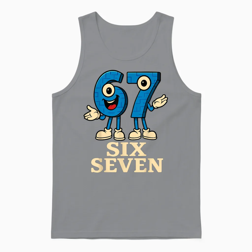 67 Six Seven 6-7 Funny Italian Brain Red Gaming Meme Unisex Tank Top in Sport Grey