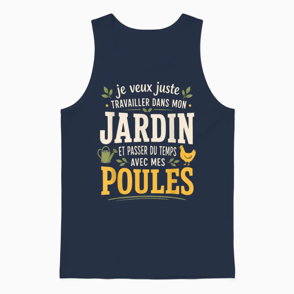 Tee Shirt Poules Humour Idée Cadeau Jardinage Original Unisex Tank Top in Navy