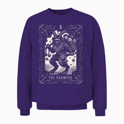 Krampus Tarot Card Design Christmas Season Evil Pajama Xmas Unisex Sweatshirt - Purple