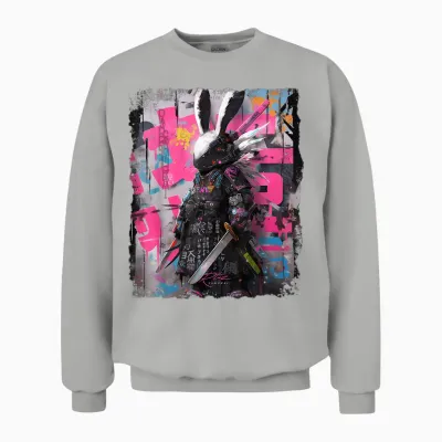 Hip Hop Y2k Hase Hipster Edgy Streetwear Bunny Samurai Unisex Sweatshirt - Ash