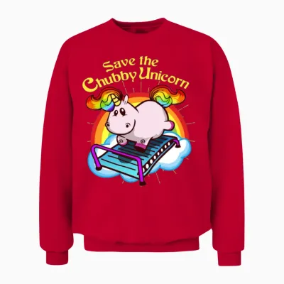 Unicorn Fitness Diet Fat Rainbow Yoga Gift Unisex Sweatshirt - Red