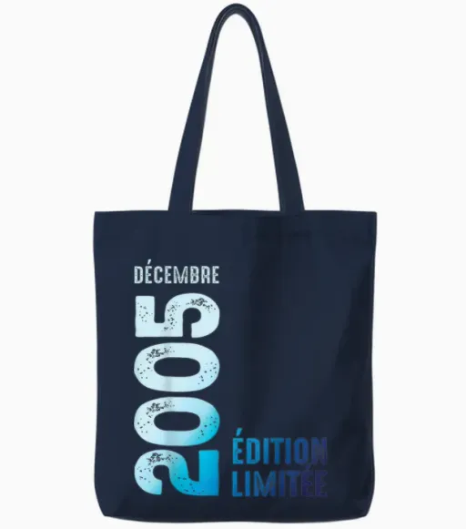 Limited Edition 2005 December 2005 T-Shirt, Black, S Tote Bags - Navy