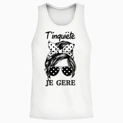 T'worry Je Gère Humour Cat Kawaii Unisex Tank Top - White