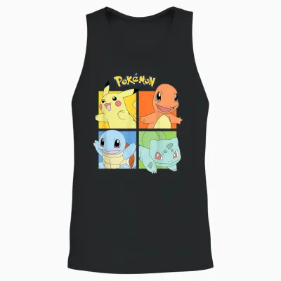 Pokémon - Pikachu Charmander Squirtle Bulbasaur Kanto Region Unisex Tank Top - Black