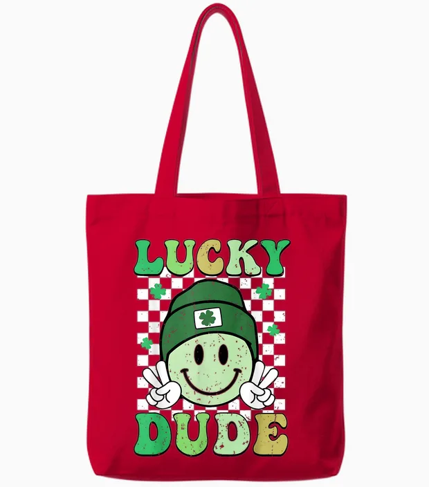 Lucky Dude St Patrick's Day Sunglasses with Lucky Shamrock Tote Bags in Red