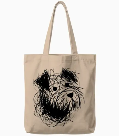 Minimalist Dog Sketch Doodle Dog Portrait Tote Bags - Natural