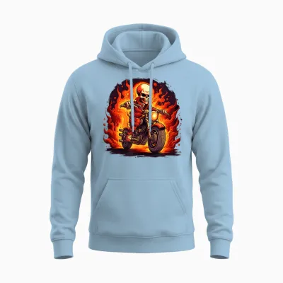 Coole Totenkopf- Und Motorradflammen Für Jungen Und Mädchen Unisex Hoodie - Light Blue