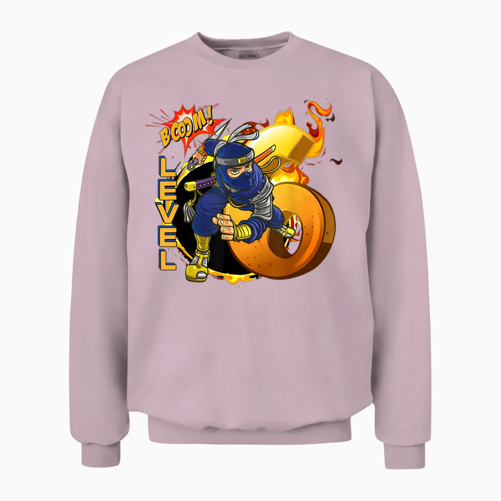 Kinder Ninja Geburtstag, 6 Jahre, Booom Level Ninja 6 Unisex Sweatshirt in Light Pink