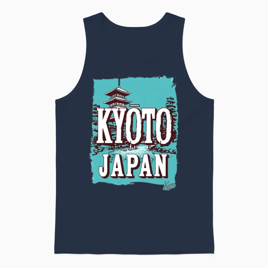 Kyoto Pagoda Retro Unisex Tank Top in Navy