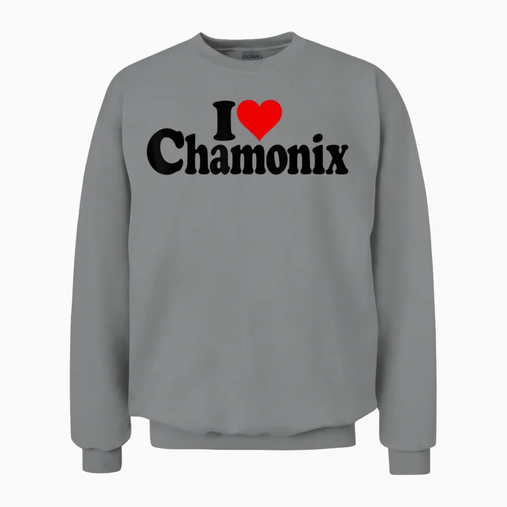 I Love Heart Chamonix French Alps Mont Blanc France T-Shirt, White, S Unisex Sweatshirt in Sport Grey