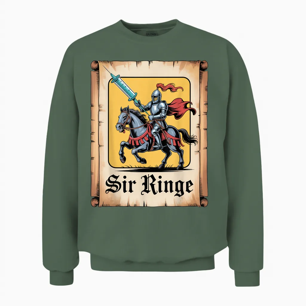 Sir Ringe Funny Knight Word Game Medieval Unisex Sweatshirt in Military Green