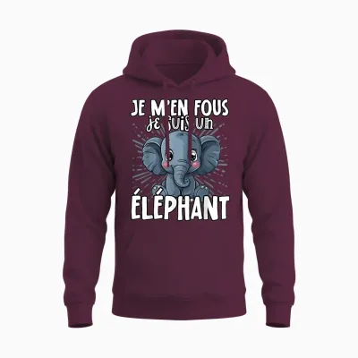 Je M'en Fous Je Suis Un Elephant - Sweet Elephant T-Shirt, Black, S Unisex Hoodie - Maroon