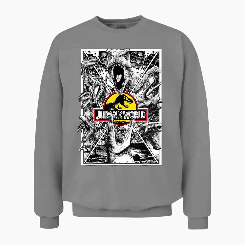 Portrait Jurassic World All Dinos X-Factor T-Shirt, Black, S Unisex Sweatshirt in Sport Grey