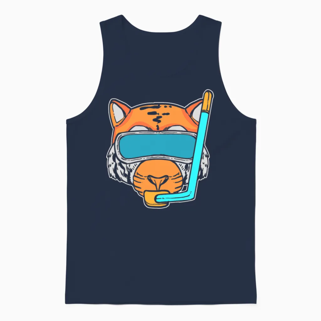 Tiger Snorkel Swimmer Gift Unisex Tank Top in Navy