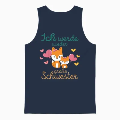Children's T-Shirt with German Text "ich Werde Wieder Große Schwester Verkunden Foxes", Black Unisex Tank Top - Navy