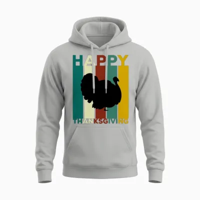 Happy Thanksgiving Vintage Retro Unisex Hoodie - Ash