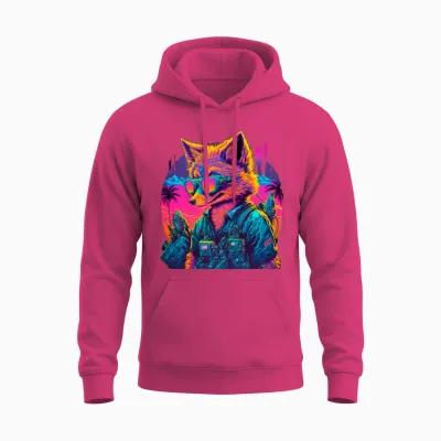 Retro Futuristic Synthwave Fox Unisex Hoodie - Heliconia